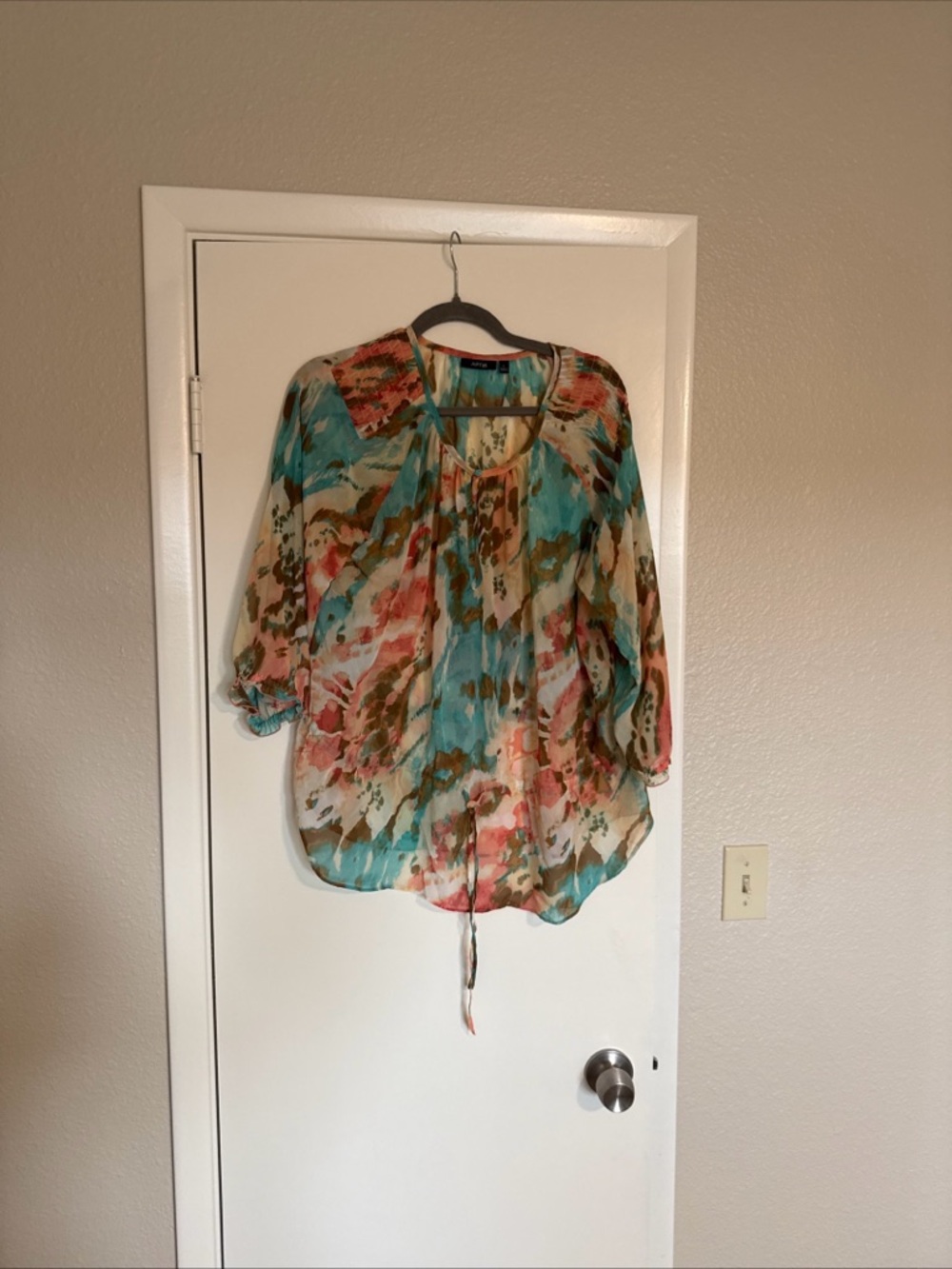 Apt. 9 Turquoise Multi Floral Tie-Front Sheer Blouse - Picture 2 of 15